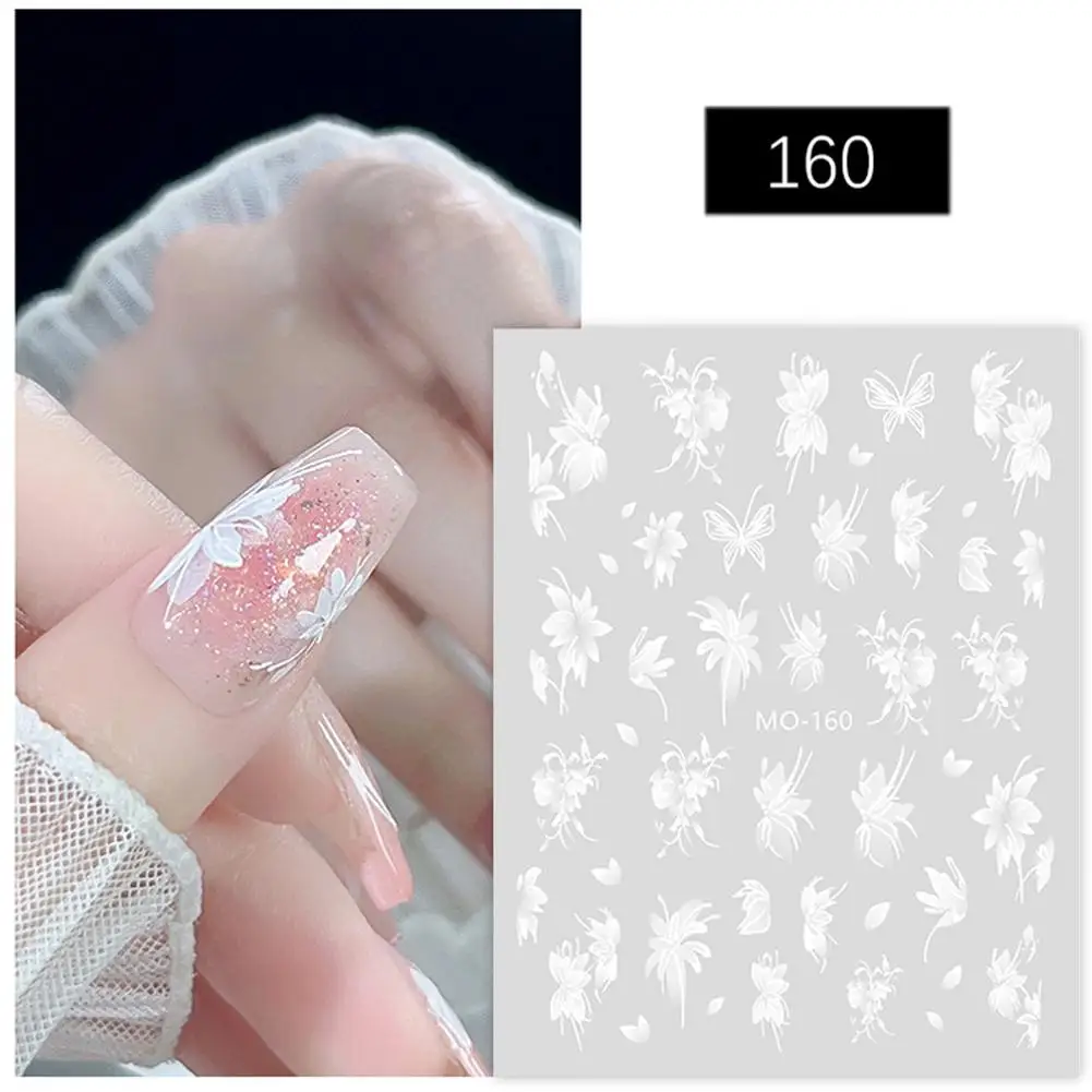 White Lace Flower Nail Art Sticker Acrylic Floral Charm Elegant Design Adhesive Bride Sliders Simple Decal Wedding Manicure R7Z1