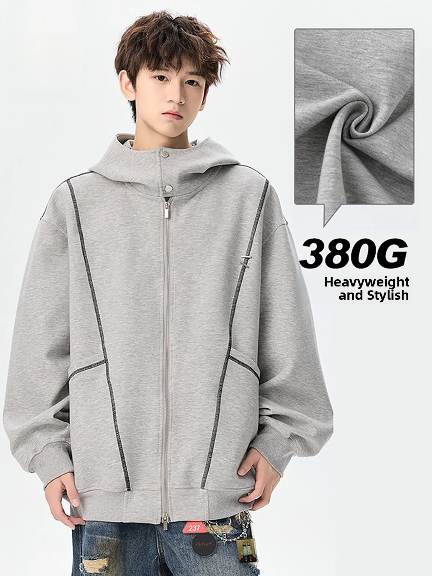 

Nenilu American Style Hoodie Jacket Men's Heavyweight Autumn Casual Loose Fit Zipper Closure Fashion High Street Streetwear