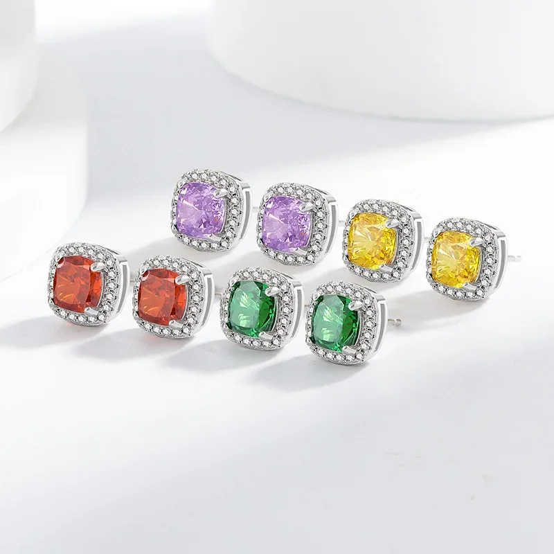 

Стерлингового Серебра 925, прозрачный цвет, сокровище, ледяной цветок, кристалл циркона, квадратная сумка принцессы, серьги, подарок на день рождения