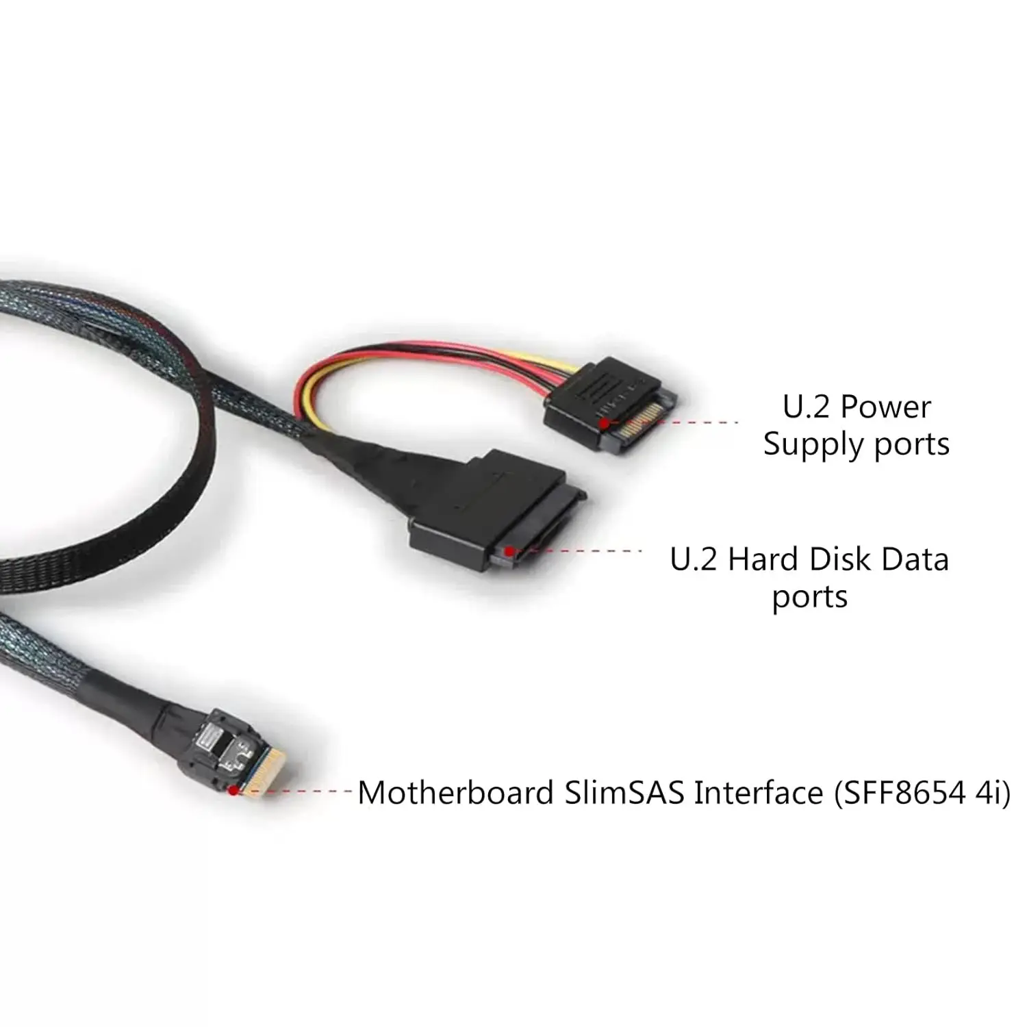 JavicTech  PCIe 4.0 SFF-8654 to SFF-8639 Cable with SATA Power for U.2 SFF-8639 NVME SSD Motherboard Internal Expansion