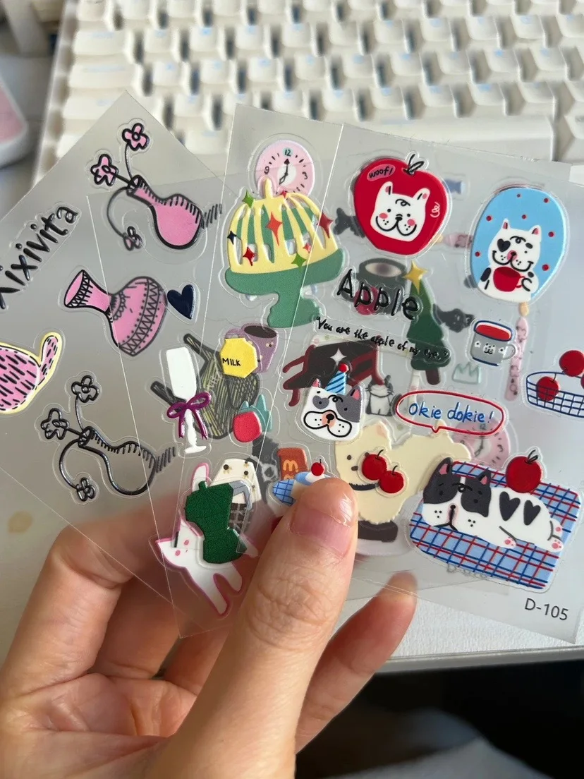 

Korean Simple Ins Style Transparent Jelly Sticker Cute Cartoon Small Animal Pet Bag Flower Sticker