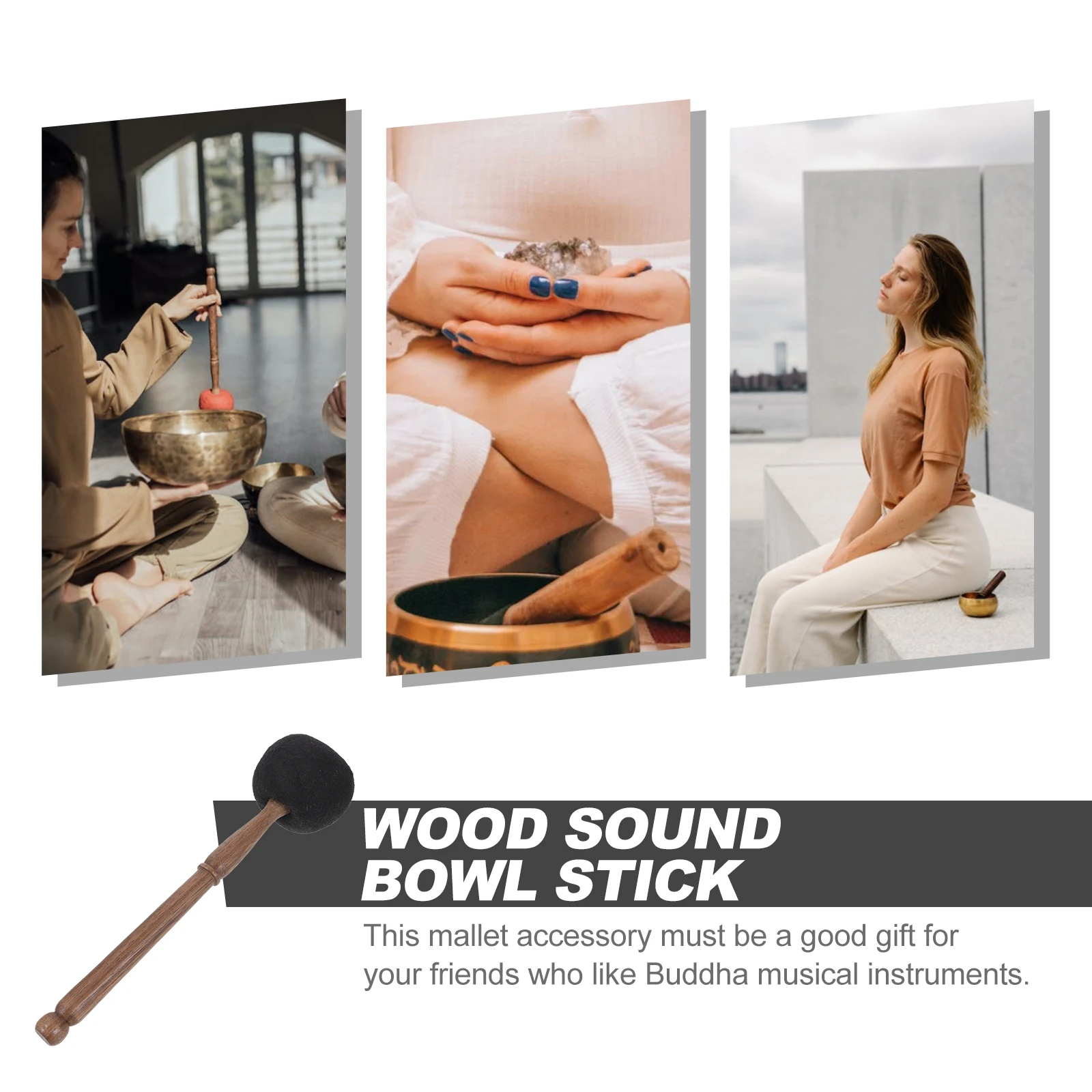

Nepalese Handmade Wool Felt Singing Bowl Hammer Medium Black Wooden Handle for Tibetan Sound Bowls Meditation Accessories