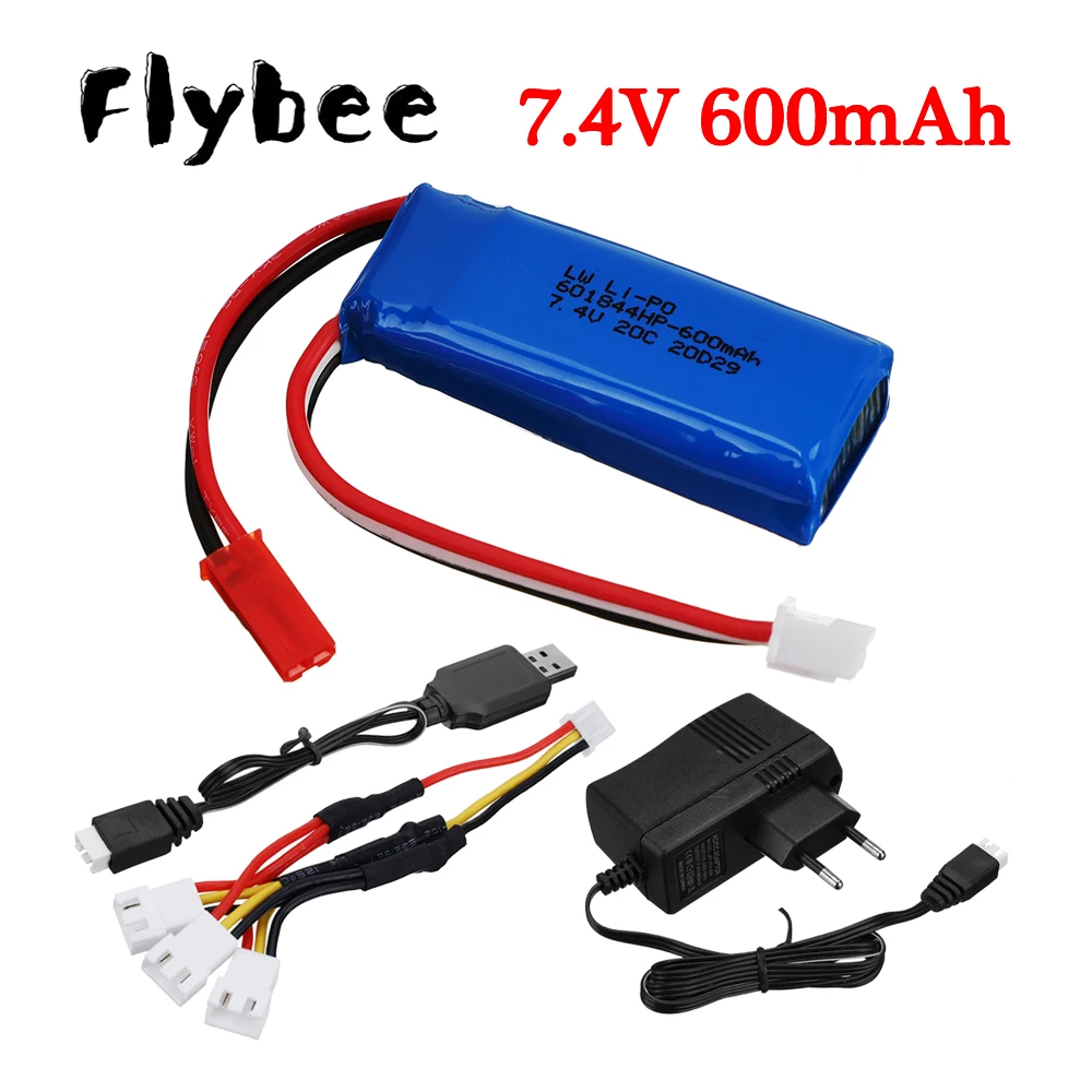 Upgrade 7.4V 600mAh 601844 Lipo Battery with charger for WLtoys K969 K979 K989 K999 P929 P939 RC Car Parts 2s 7.4v Battery