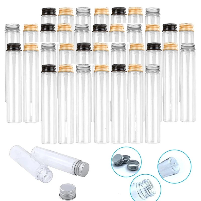 50Pcs 50ml-110ml Portable Clear Plastic Test Tubes Bottles DIY Decor Bottle w/ Screw Caps For Spices Dried Flowers Candy Storage