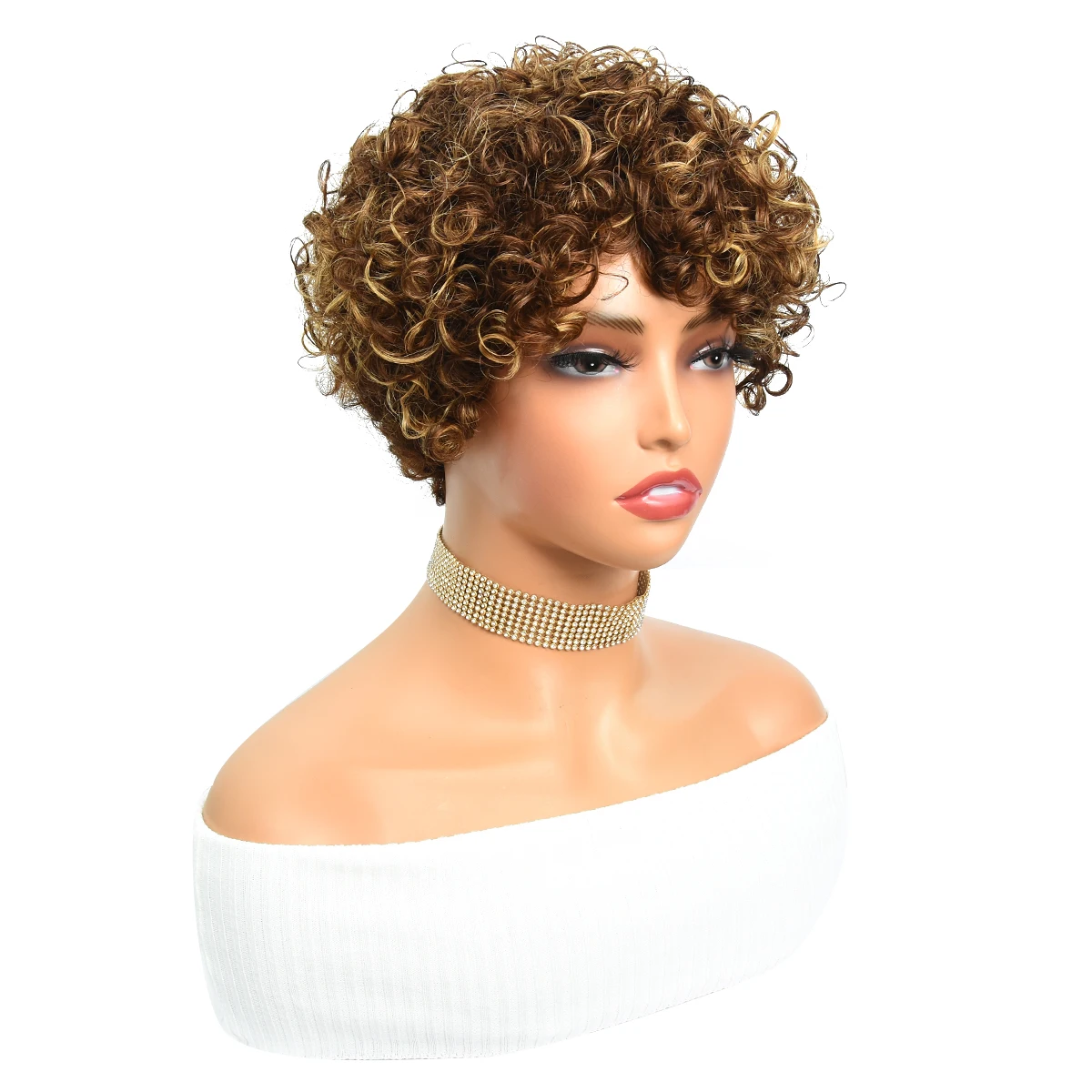 Miss Rola Brazilian Short Pixie Cut Wigs Highlight Curly Human Hair Wig Whole Machine Made Human Hair Wigs Remy 180% Density