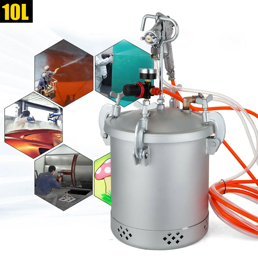 Paint Spray Gun 10L Pressure Tank Paint  Anti Corrosion With Air Regulator And Safety Valve