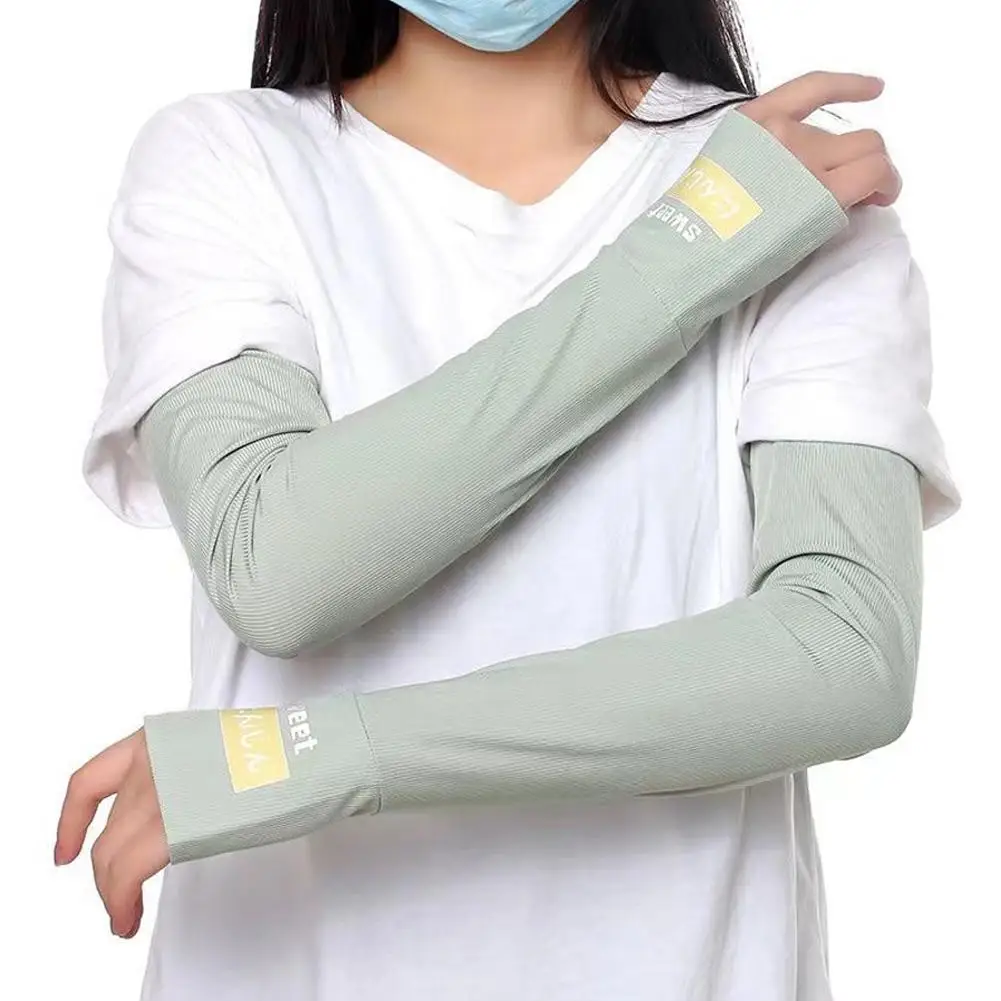 Summer Long Fingerless Gloves Women Sun Protection Sleeve Ice Cover Driving With Sleeve Cooling Sunscreen Silk Arm Thumb Ho I4Y6