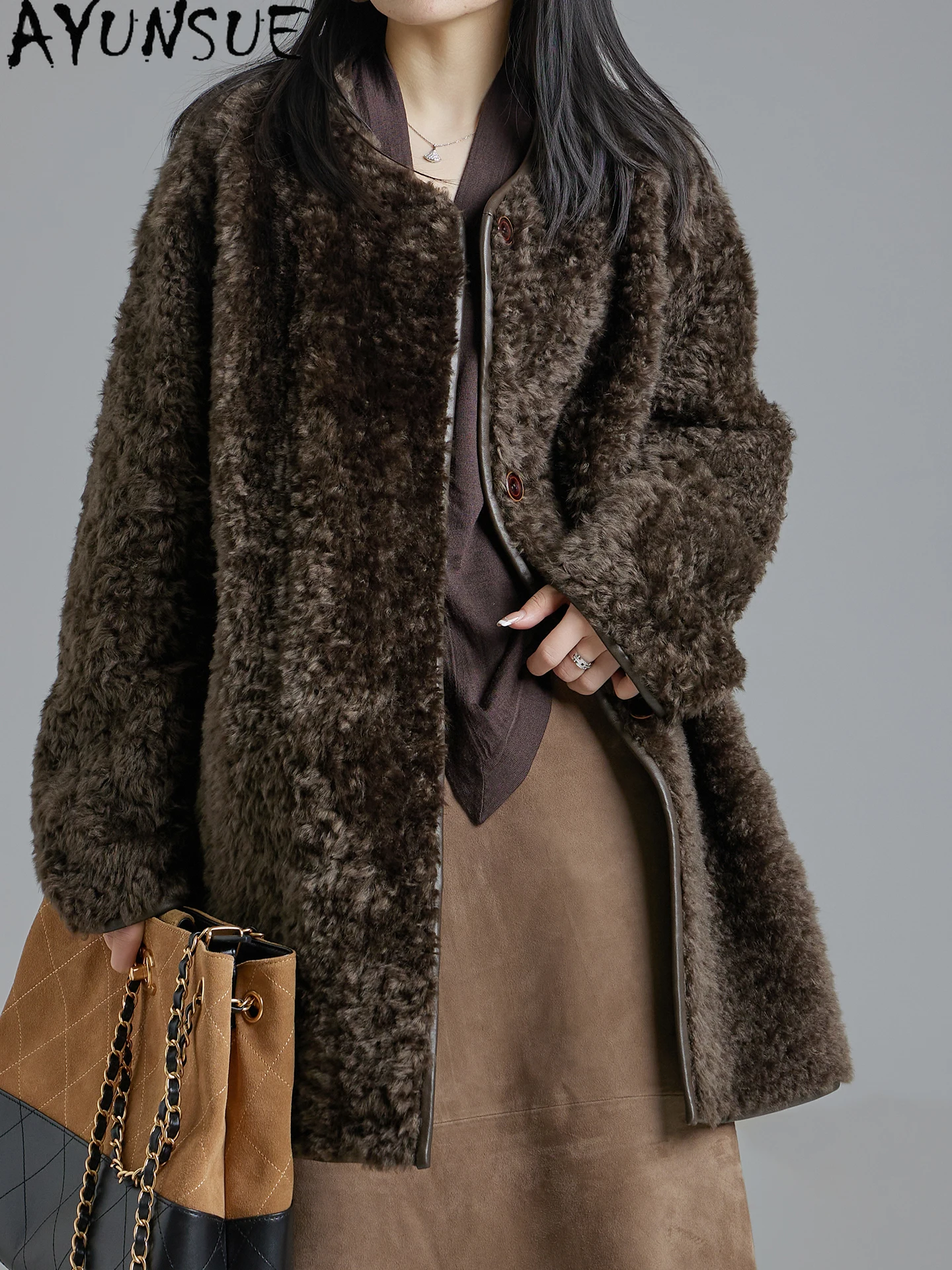 

AYUNSUE Natural Fur Coat Winter Clothes Mid-length Sheepskin Genuine Leather Jacket Women Lamb Wool New in Coats Woman 2025
