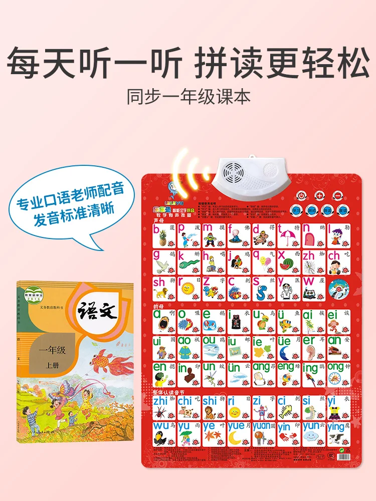 Imagem -04 - Pinyin Alfabeto Adesivo de Parede Educação Infantil Áudio Gráfico Aprendizagem Artefato Point Reader Vogal Phonics Trai