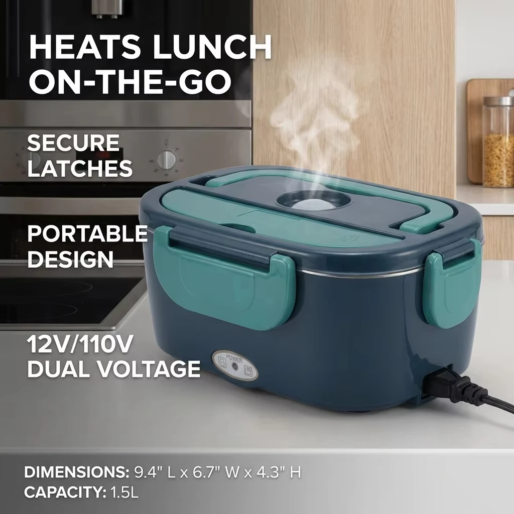1.5L 60W Electric Portable Lunch Box Food Warmer – Leak-Proof Food Heater for Car or Home