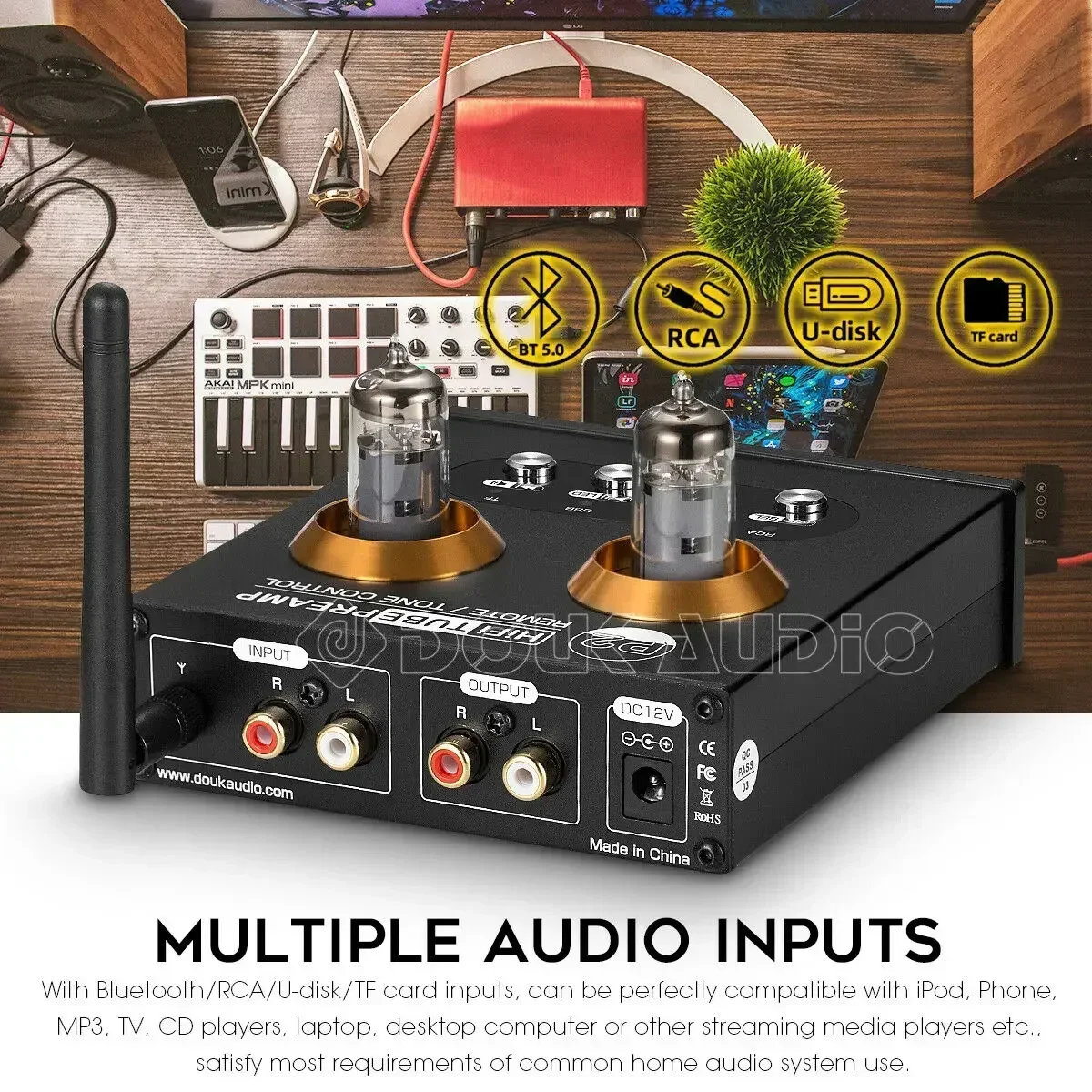 Nobsound 미니 블루투스 5.0 진공관 프리앰프, HiFi 스테레오 수신기, USB 플레이어, 오디오 헤드폰 앰프