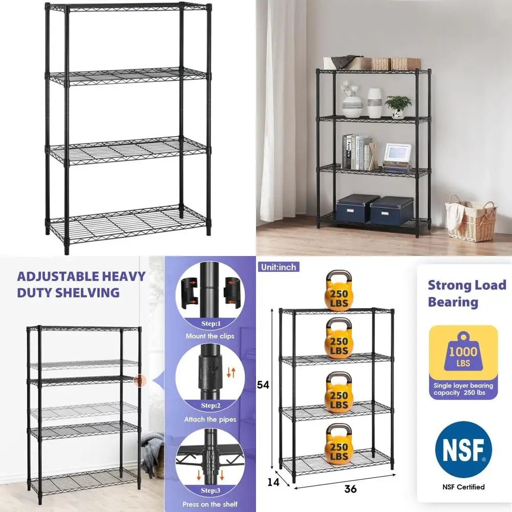 

Сертифицированный NSF сверхмощный 4-х уровневый регулируемый проводной стеллаж для кухни, гаража, кладовой - металлический стеллаж для хранения, вместимость 1000 фунтов