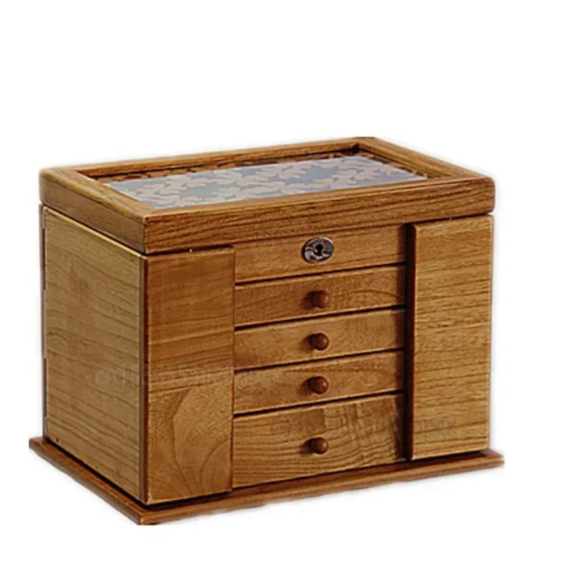For Wooden Jewelry Storage Box Retro Wood Clover Cosmetic Boxes with Lock Organization Large Capacity Desktop Storage Box