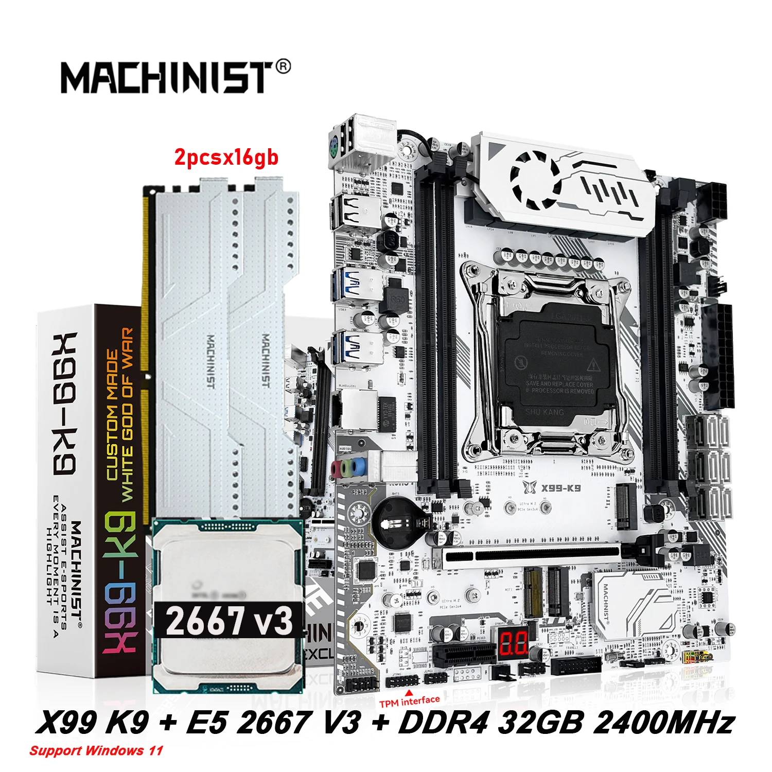 

MACHINIST X99 K9 TPM2.0 Комплект материнской платы LGA 2011-3 t Xeon E5 2667 V3 Набор процессоров DDR4 2X16 ГБ 2400 МГц Память Dual NVME M.2