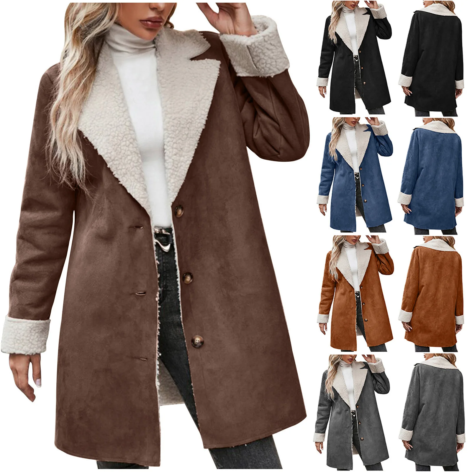 GL 2026 Womens Winter Coats Plus Size Fleece Lined Jackets 2024 Suede Coats Warm Notch Lapel Outerwear Coats Sweatshirt Tops