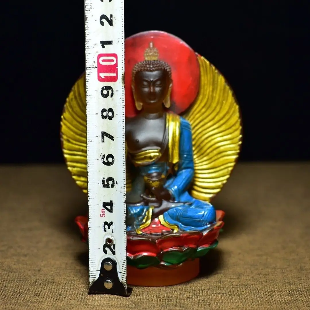 Ancient Craft Colored Glaze Sakyamuni Buddha with Decorated Halo