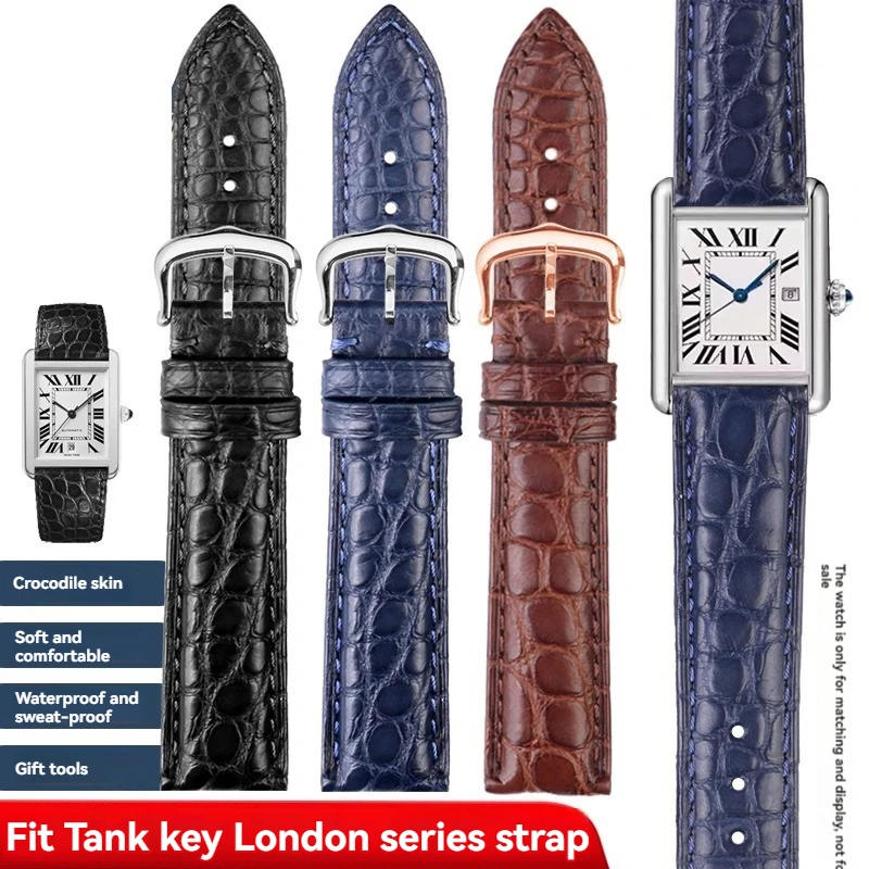 

16/17/18/20mm High quality Crocodile Skin WatchBand Bracelet For Cartier Tank London Solo Series men women leather watch strap