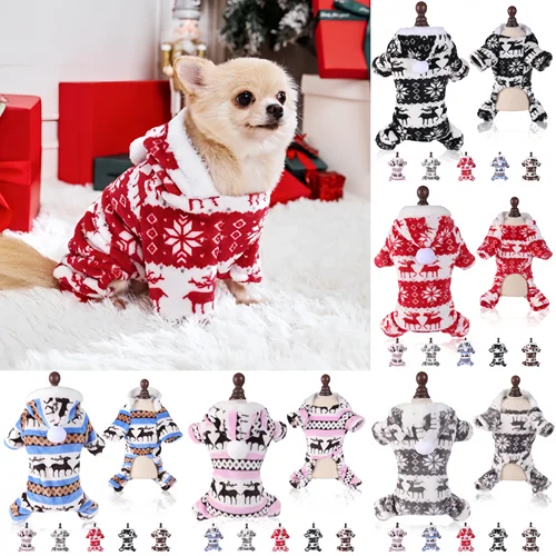 Ropa Para Perros 겨울 크리스마스 강아지 옷 점프수트, 따뜻한 봉제 애완 동물 파자마, 중소형 개 다운 고양이 강아지 파카