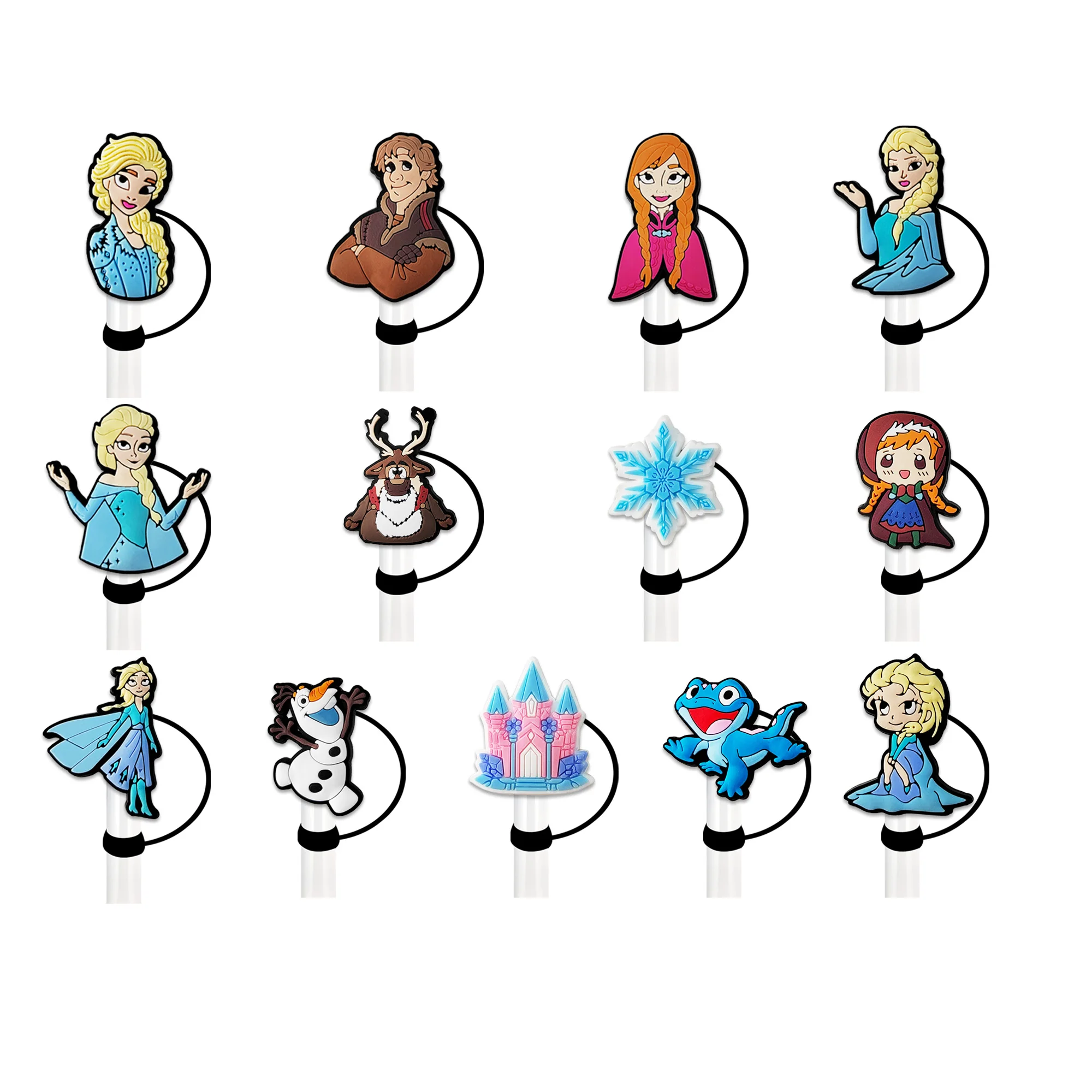 1PCS Protetor de Silicone para Canudo de Garrafa com Tema de Desenho Animado Frozen Elsa Anna Princesa Olaf, Tampa Anti-Poeira para Pontas de Canudo, Protetor de Copo 10mm