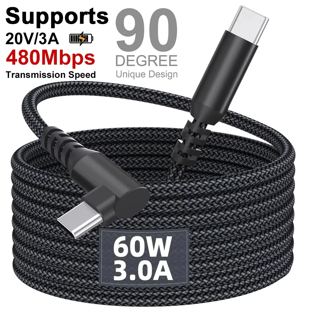 60W Fast Charging C to C Elbow Data Cable 1m 2m 3m Compatible for iphone 15 16 17 Samsung Xiaomi Redmi Type C Charging Cable