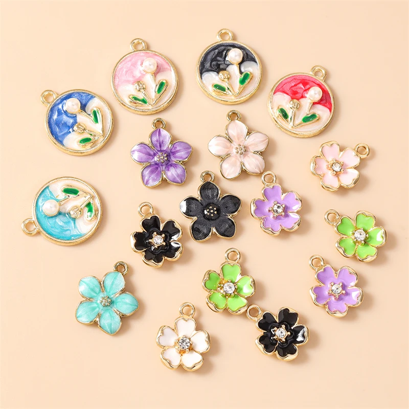 20 Stück niedliche, farbenfrohe Emaille-Blumen-Anhänger zum Basteln von Ohrringen, Halsketten, Armbändern, DIY-Bastelarbeiten und Schmuckzubehör ﻿ – Detail 1