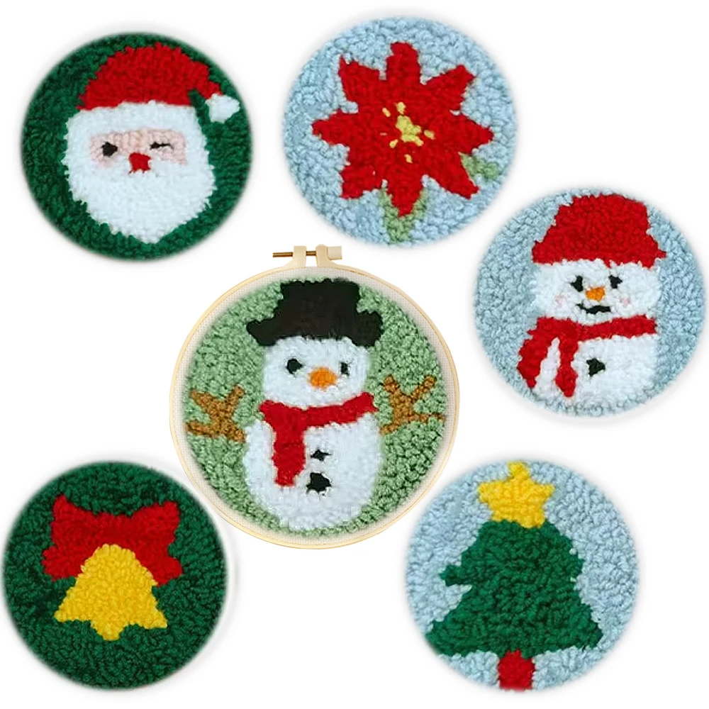 Easy Punch Needle Christmas Coaster Embroidery Set Creativit Modern Mats Coasters Set Adult Crafts 6pcs Diy Kits Gifts