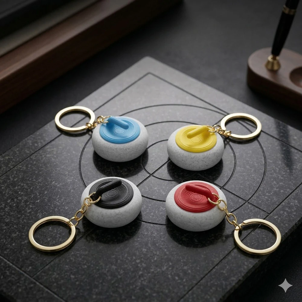 3D Printed Curling Keychain Creative Stress Relief Ice Sports Car Backpack Pendant Gift