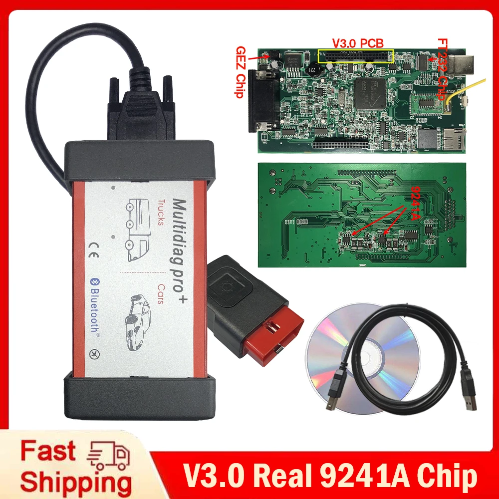 2021.11 Real 9241A Multidiag V3.0 Car Diagnostic Tool For AMDS DELPHIS NEC Relay Truck With Keygen TCS Bluetooth OBD2 Scanner