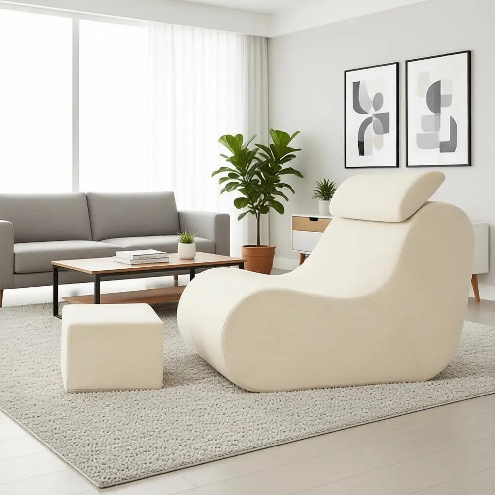 

Large Bean Bag Chair for Adults, Reading Chair with Ottoman, Cozy Lazy Lounger Sofa with Waist Support for Living Room, Bedroom,