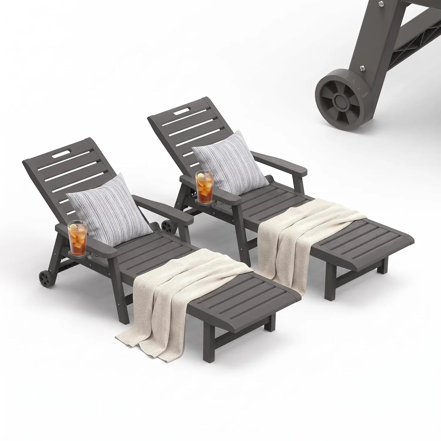 Outdoor Chaise Lounge Chairs set of 2,5-Position Adjustable Backrest, Waterproof Lightweight PP Resin Patio Lounge, Customized