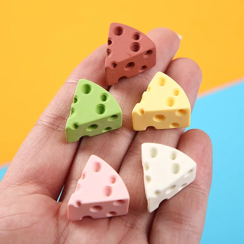 10pcs 3D Mini Colorful Resin Cheese Phone Case Jewelry Diy Accessories Mini Figurines Dollhouse Miniatures Sculptures Decoration