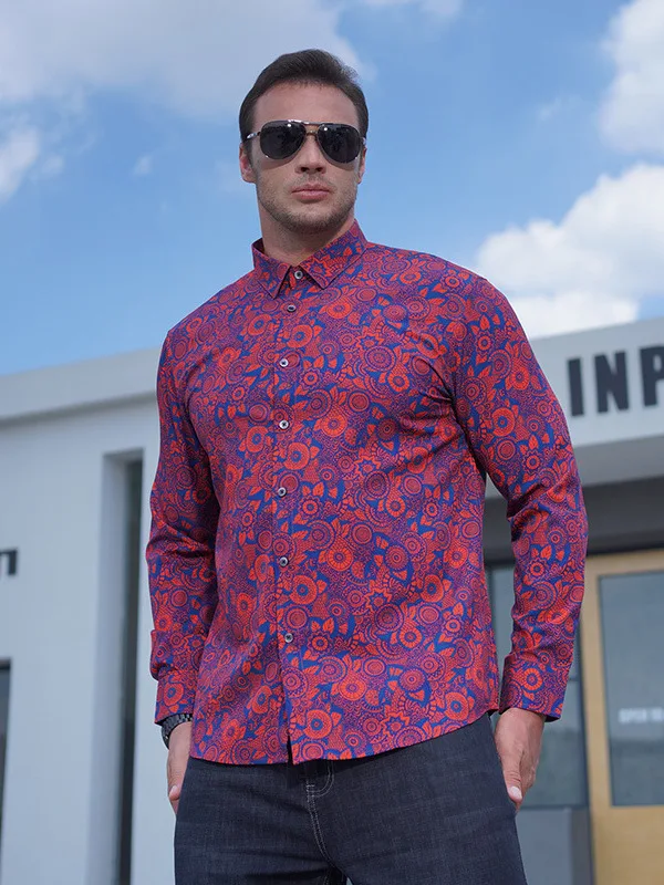 

Мужской облегающий длинный свеч irt с воротником с принтом, модная повседневная одежда, открытый кардиган из смеси полиэстера с цветочным узором