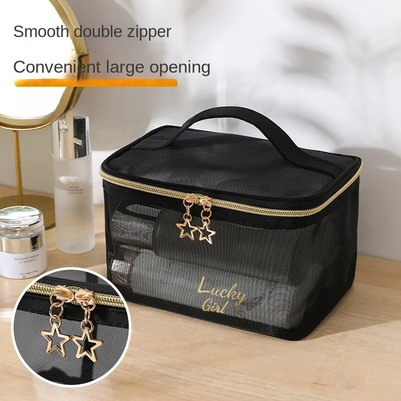 New Transparent Mesh Makeup Bag Female Toiletry Kit Women\'s Travel Cosmetics Storage Bags Makeup Artist Organizer handbag Sac