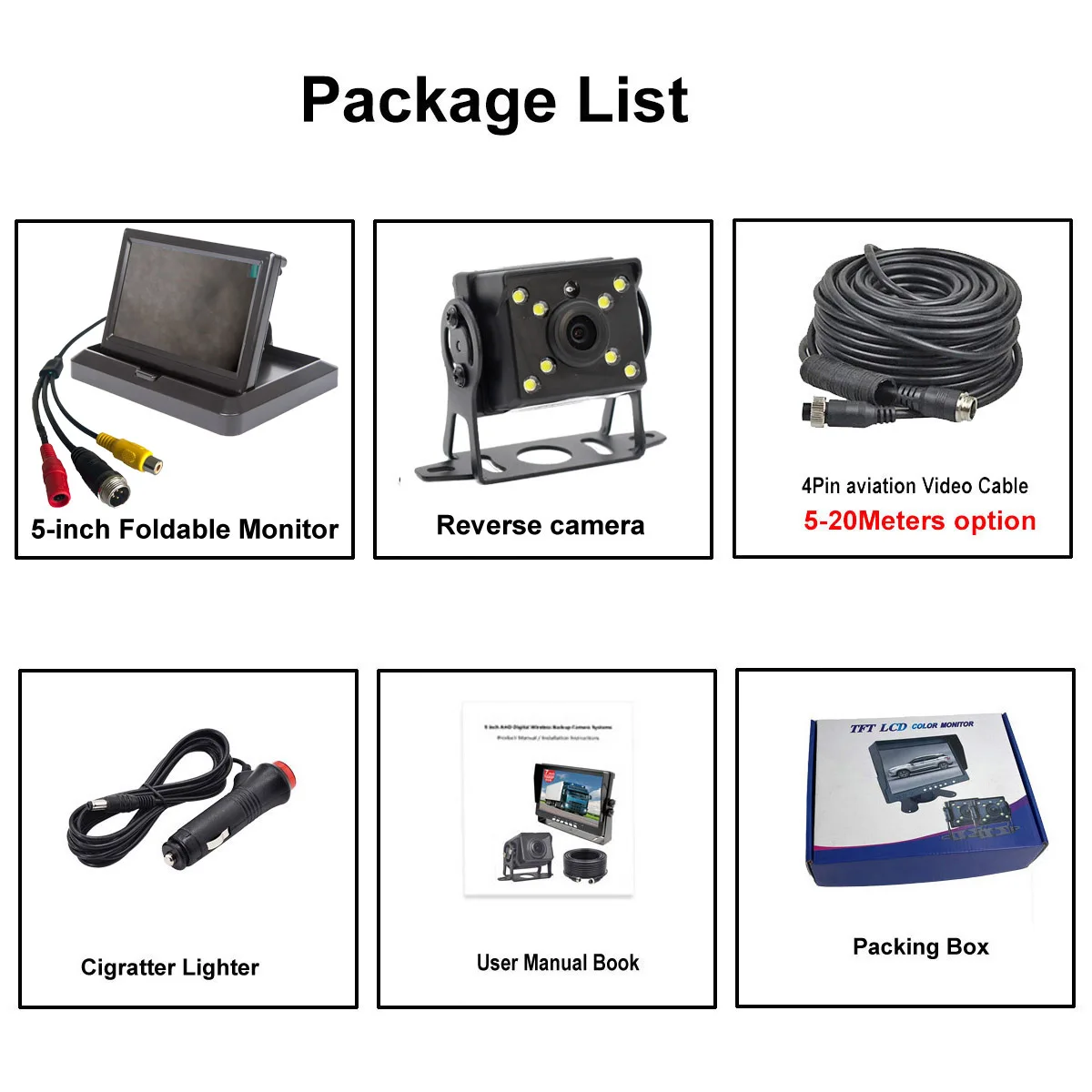 Vanxse monitor lcd tft de 5 polegadas + câmera reversa ip69 8ir para caminhão/rv/carro/reboque kit de câmera de ré de veículo