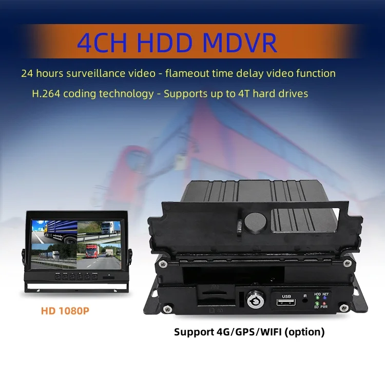 SUNTEX ST9804M 4CH MDVR For Trucks & Buses Real-Time GPS/WiFi Tracking Two-Way Audio Night Vision H.264/H.265 SD/SSD Storage