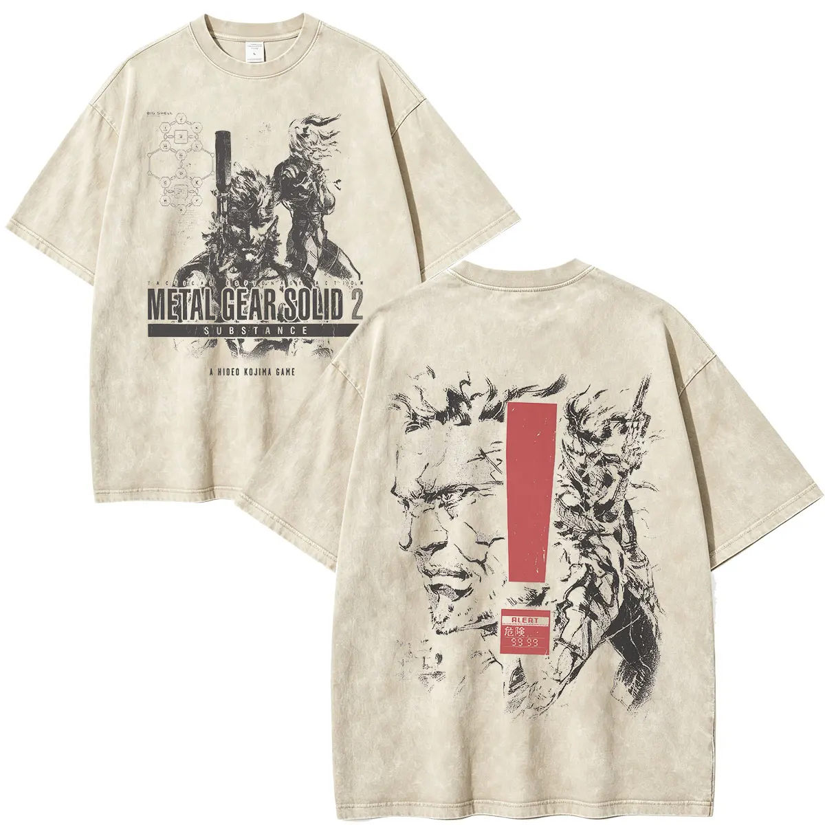 Metal Gear Solid 2 Substance MGS2 Solid Snake Raiden Game Vintage Washed T-shirt Men Women Clothing Fashion Short Sleeve T Shirt