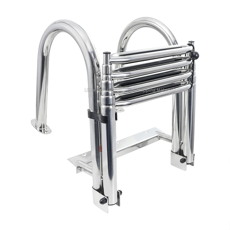 

Little Dolphin 316 Stainless Steel 4-Step Flat Front Folding Ladder Yacht Pontoon Boat Telescoping Ladder Yacht