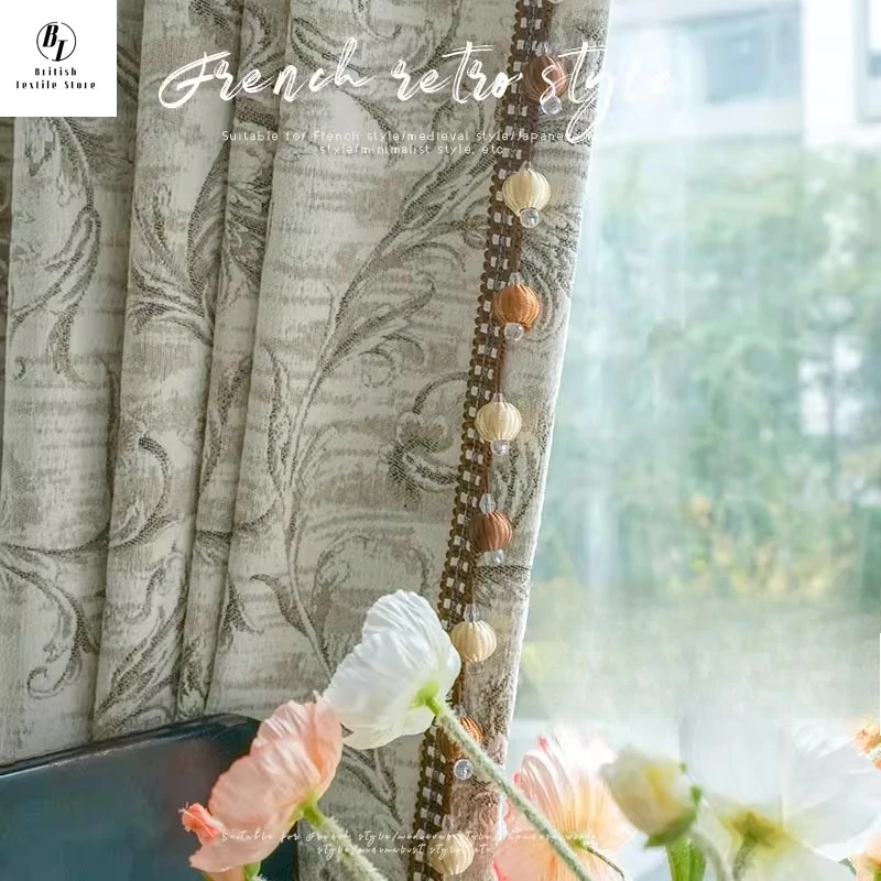 

Custom Size！！French Luxury Thickened Jacquard Retro High-end Blackout Romantic Curtains for Living Dining Room Bedroom Decor