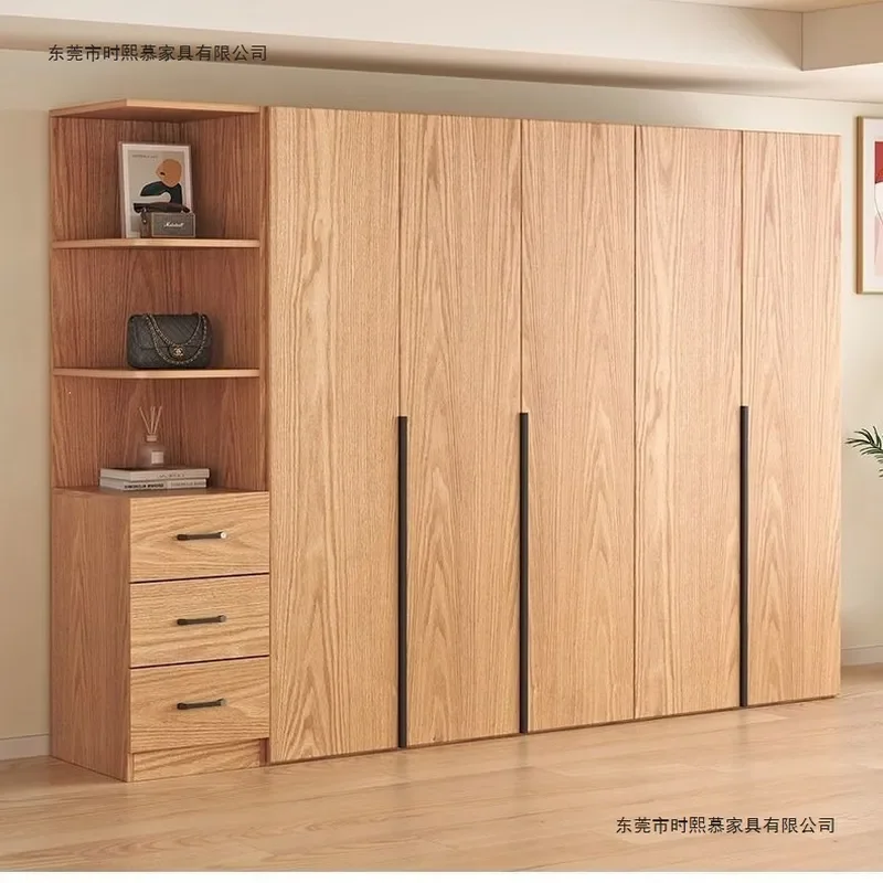For Oak Wardrobe Solid Wood Bedroom Furniture Simple Modern Door Storage Cabinet Small Apartment Home Organization Space