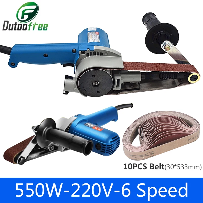 220 فولت 550 واط لتقوم بها بنفسك ساندر حزام ساندر الصنفرة 6 سرعة ساندر المحمولة حزام تلميع أدوات كهربائية مع 10 قطعة 30*533 مللي متر حزام