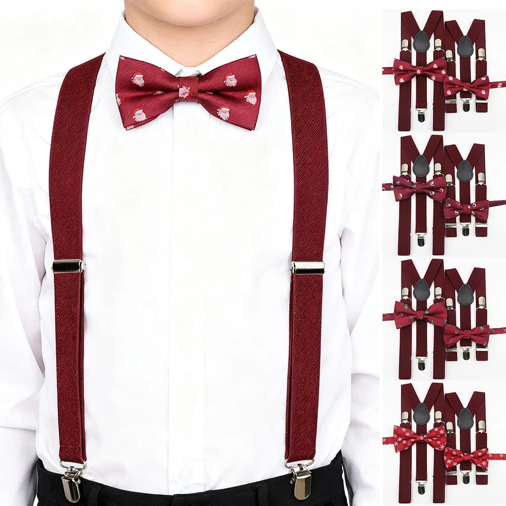 عيد الميلاد النبيذ الأحمر الحمالة ربطة مجموعة للكبار الاطفال البوليستر Y-الظهر قابل للتعديل مشبك مرن عطلة اكسسوارات الحفلات الهدايا