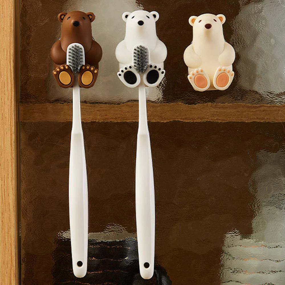 Wall-mounted Toothbrush Holder Creative Polar Bear Shape Suction Cup Not Easy To Fall Off Easy To Clean Home Bathroom Supplies