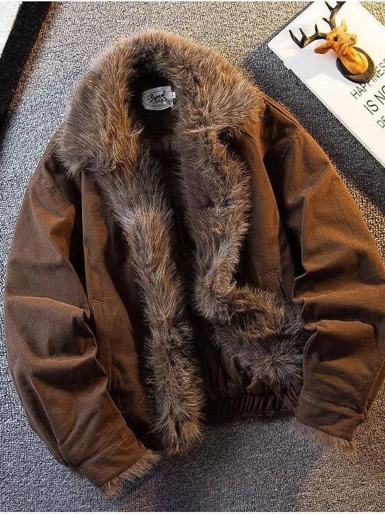 

Мужское хлопковое пальто с меховым воротником в американском стиле ретро, мужская теплая верхняя одежда Plu, пальто-стойка Faion Urban Sle Long Sve