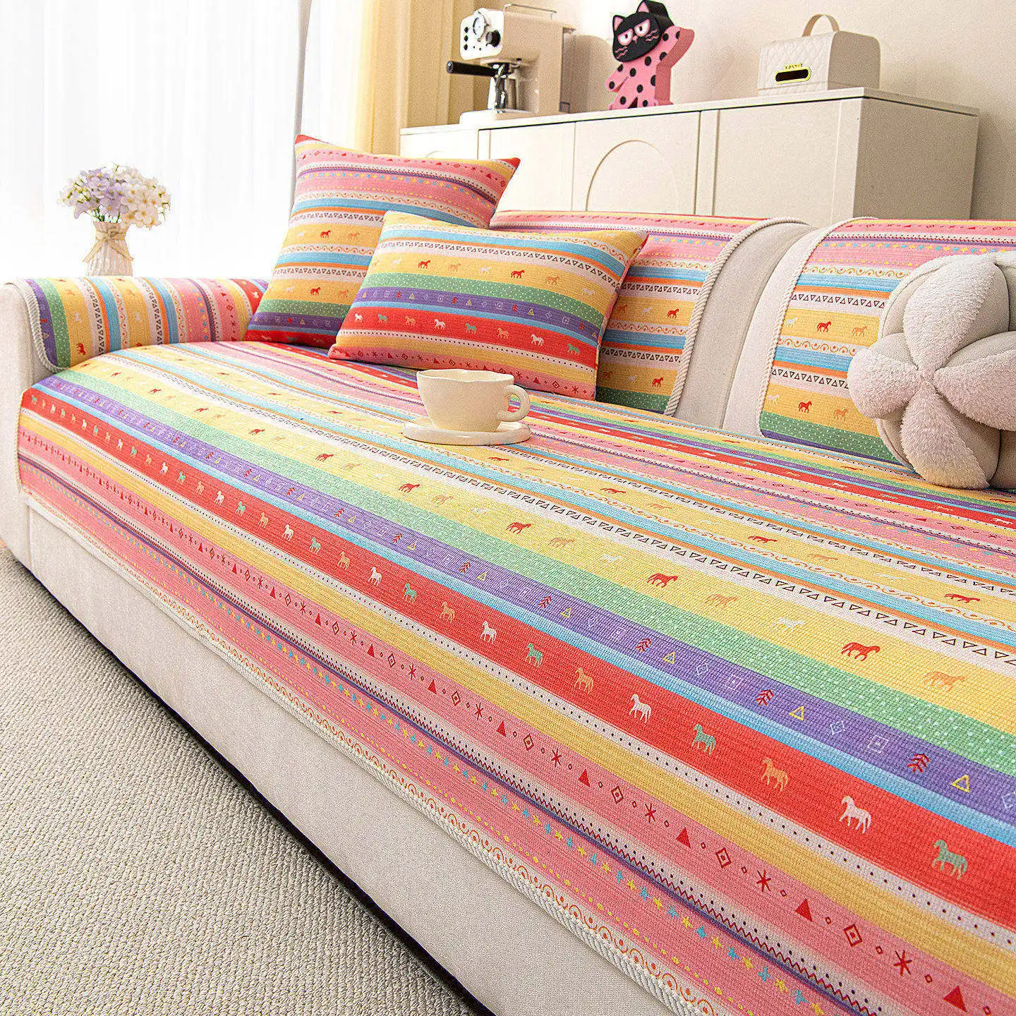 2026 New Model Dopamine Chenille Sofa Cushions All-Season Use Fixed Non-Slip Straight-Stitch Seat & Back Cushion Covers