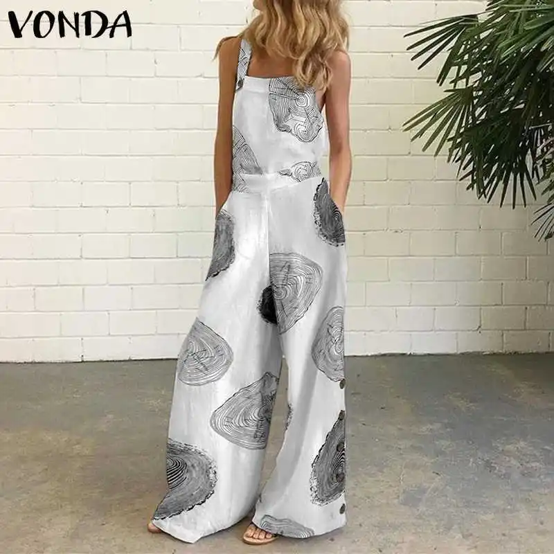 

Spring Summer New Women's Solid Color Polka Dot Wide Leg Pants Trousers Digital Printing Backless Jumpsuit Playsuit