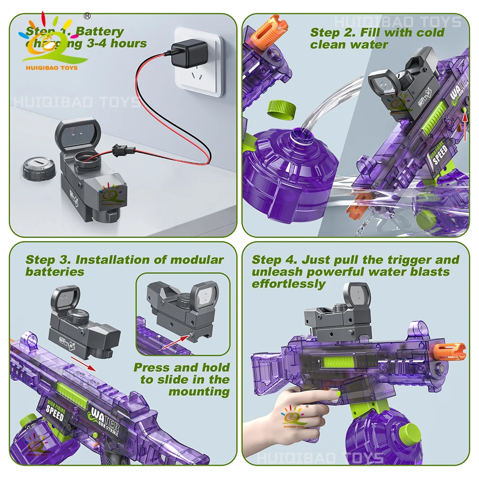 HUIQIBAO 2025 التلقائي الكهربائية UMP45 رشاش المياه يقاتل لعبة الصيف المياه في الهواء الطلق الشاطئ حمام سباحة لعب الكبار الاطفال #3