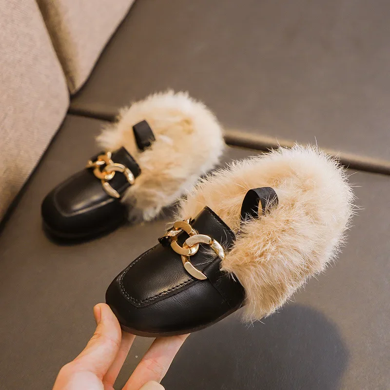 Winter Kids Fur Shoes Children Velvet Loafers Baby Girls Warm Flats Toddler Boys Casual Shoes Soft Moccasins Sapato Infantil