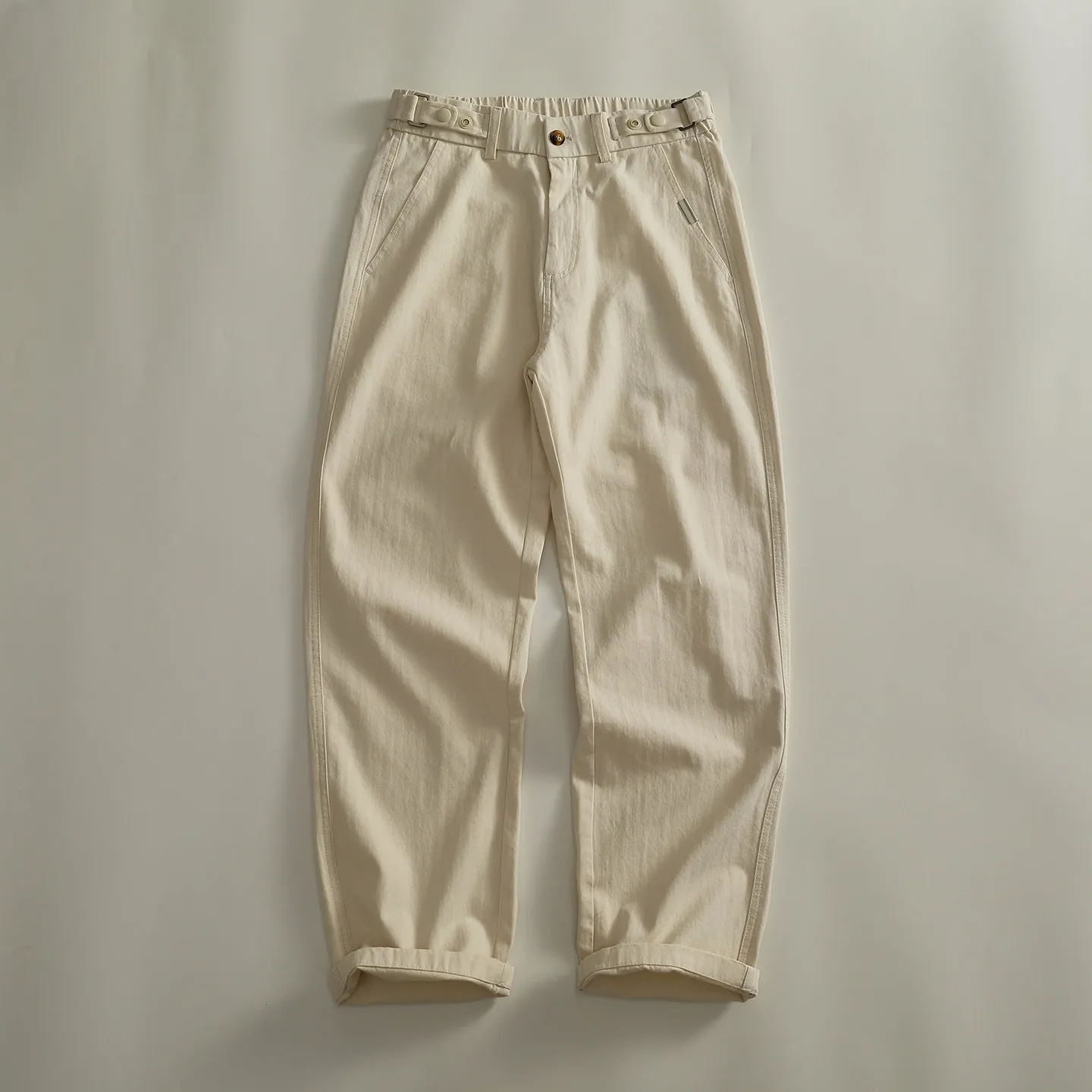 100% cotton herringbone overalls waist side adjustable buckle Japanese retro style versatile casual long pants