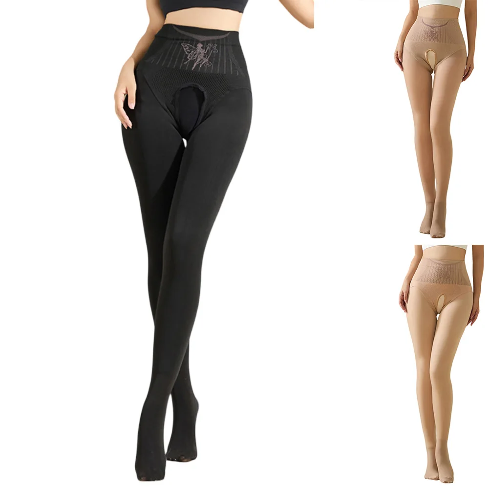 Nuevo artefacto de pierna desnuda para mujer más mallas de terciopelo pantimedias sexis con entrepierna abierta