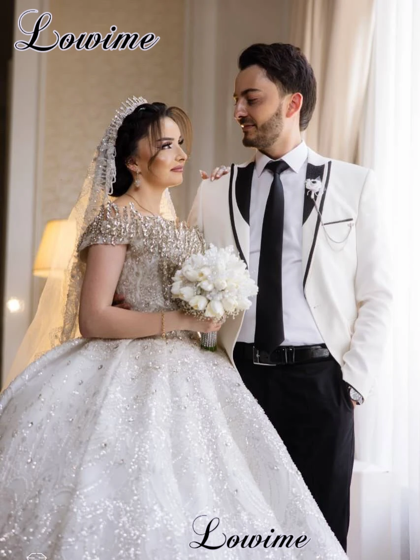 2026 New Sparkly Crystals Wedding Dresses Elegant Off Shoulder Wedding Gowns With Court Train Brides Vestido Blanco Customized